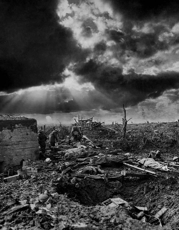 The dawn of Passchendale. The Relay Station near Zonnebeke Station. A composite image by photographer Captain James Francis "Frank" Hurley.