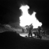 Mortars of the 1st Canadian Corps firing at night, Italy, 6 April 1944.
